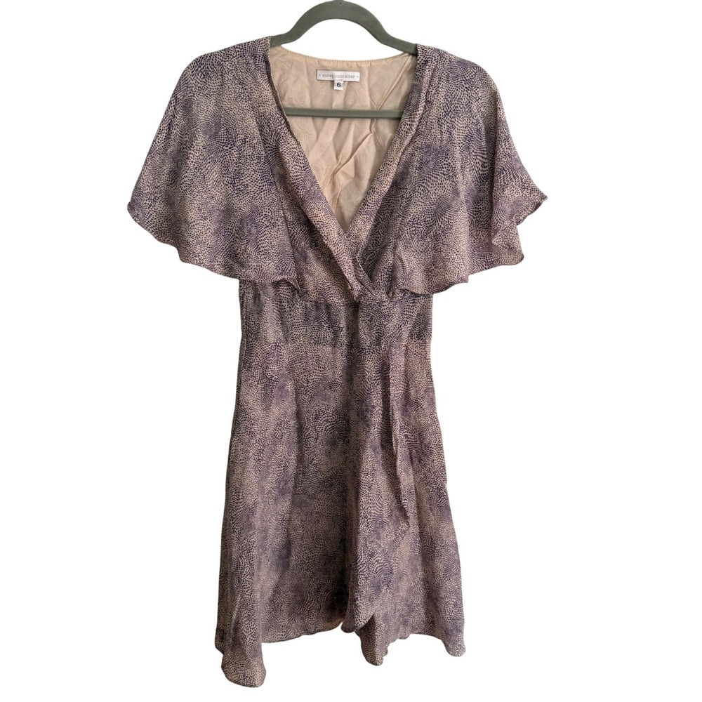 Corey Lynn Calter Purple Dot Flutter Sleeve Mini Dress 6 Whimsy Cocktail
